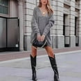 thumbnail image 2 of UAMVSH Oversized Sweater Dress for Women Fall V Neck Long Sleeve Ribbed Long Sweaters Knitted Casual Loose Fit Pullover Tops Fashion Outfits(Small,Gray), 2 of 4