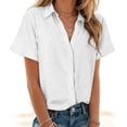 thumbnail image 2 of vigerkar Womens Short Sleeve Shirts V Neck Collared Button Down Shirt Summer Tops White, XL, 2 of 9