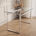 thumbnail image 3 of Tcbosik Glass Dining Table for 4-6, Rectangular Dinner Table with Metal Legs, 51" Modern Writing Study Table for Home Office, Silver, 3 of 9