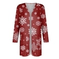 thumbnail image 3 of Mlqidk Women Christmas Cardigan Snowflake Xmas Tree Shirt Knitting Long Sleeve Open Front Outwear Knitted Sweaters Coat Holiday Top Watermelon Red XXL, 3 of 5