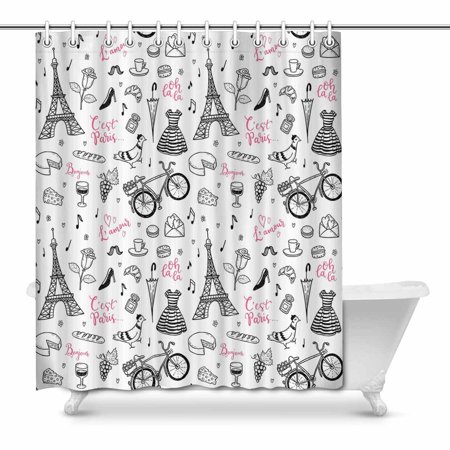 Pop Symbols Doodles Paris Art Bathroom Decor Shower Curtain 66x72