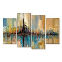 Elephant Stock City Lights Wall Art - Horizontal Multi Panel Canvas - Living Room Wall Decor - Abstract Multi Panel - Blue And Yellow Decor By Ruane Manning - 36" x 22"
