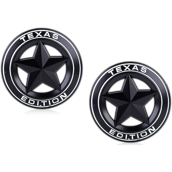 Muzzys (SET OF 2) Texas Edition Star BLACK/WHITE Round 3" Shield Emblem Universal StickOn FITS Tundra, Tacoma, F150, Silverado, Titan, Hood, Door, Tailgate, Grille, Fender, etc