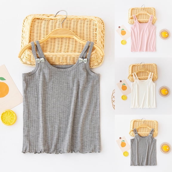 Ahuyic Summer Girls Top,Toddler Girls Cotton Tank Top,Girls Solid Color Bow Camisole Summer Comfortable Soft Round Neck Tank
