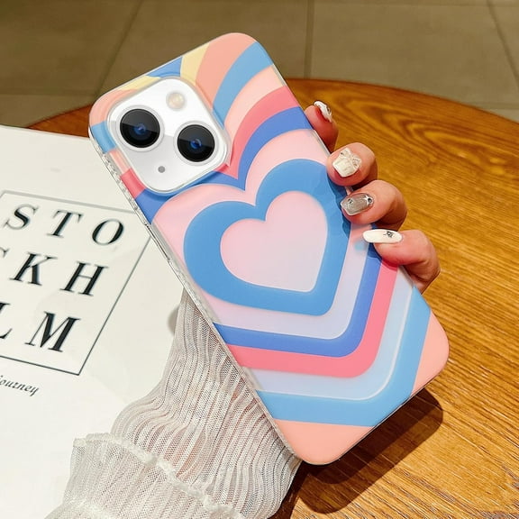 Compatible with iPhone 15 Frosted Case Holographic Love Heart Laser Case Glitter Bling Sparkle Girly Women Colorful Water Ripple Soft TPU Iridescent Matte Shockproof Phone Cover,Blue