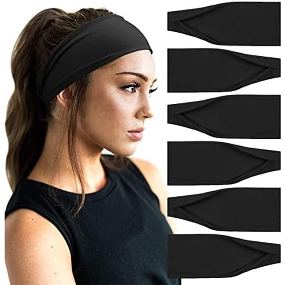 Boho Print Fashion Headbands Yoga Sports Headbands for Women Elastic Non-Slip Headbands Workout Running Hair Bands 06 Pack: Black Pearl