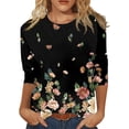 thumbnail image 2 of HAJWOH 3/4 Sleeve Womens Summer Fashion Tops Round Neck Shirts Casual Print Trendy Three Quarter Length T Shirt, 2 of 5