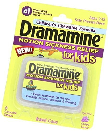 Dramamine Motion Sickness Relief for Kids Travel Case, Grape, 8 ct, 2-Pack