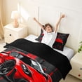 thumbnail image 3 of Castle Fairy Neon Red Sports Car Twin Bedding for Teens, Grid Print Duvet Cover Set for Bedroom, Red Black,Black Reversible,2pcs,No Comforter, 3 of 6