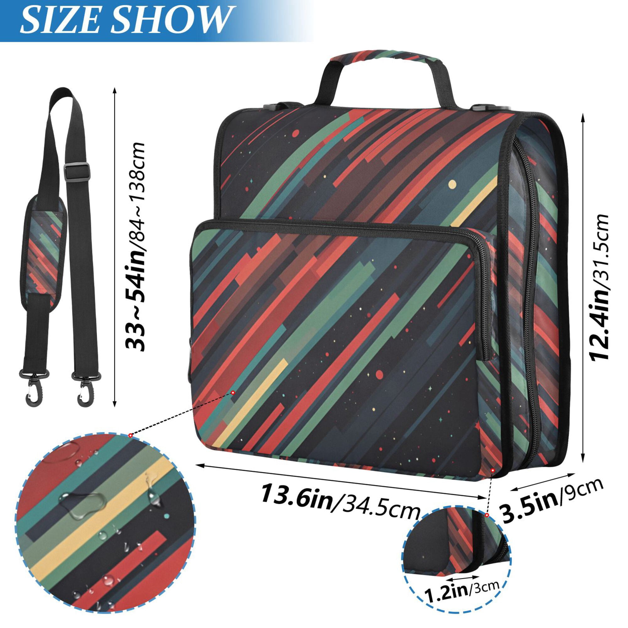 FORMRS Zipper Binder with Shoulder Strap 2-inch Ring 500 Sheet Capacity File Bag, Red Abstract Lines