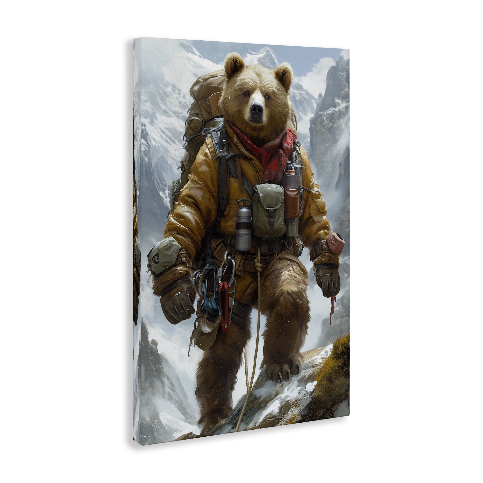 Stupell Industries Mountain Hiking Bear Animals & Insects Painting Gallery Wrapped Canvas Art Print Wall Art, 20 x 30