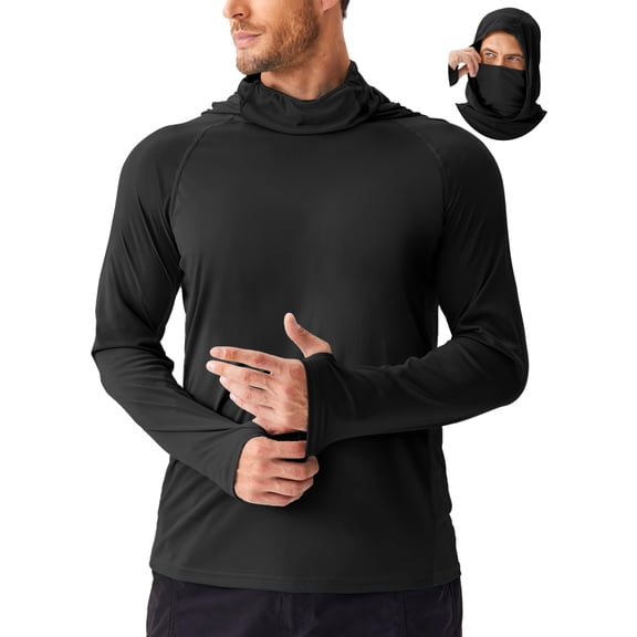 Pinspark Men's Sun Hoodie Shirt with Mask UPF 50 Fishing Shirts for Men UV Protection Shirts Long Sleeve Rash Guard Hiking Clothes