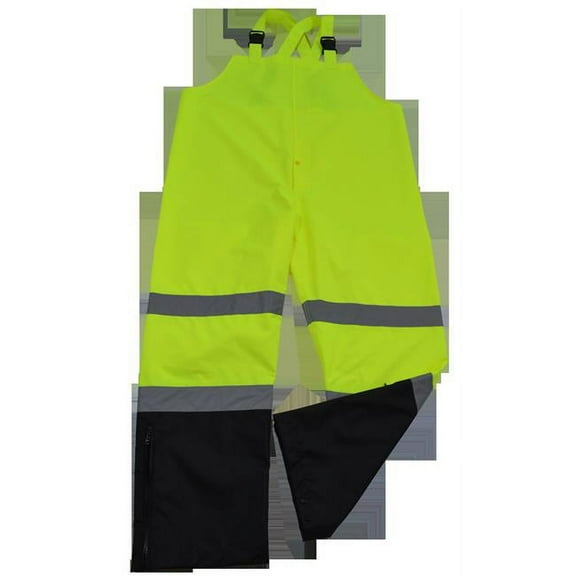 Petra Roc LBBIP-CE-3X Bib Rain Pants Ansi Class E Two Tone 300D Oxford - Pu Coating Waterproof, Lime & Black - 3X