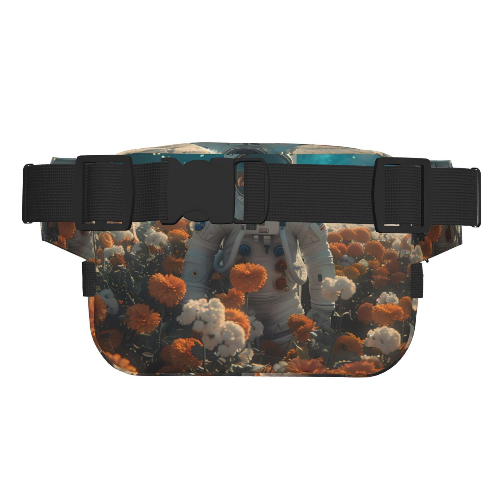 Picia Astronaut Flower Field Print Square Double-Layer Waist Bag Mini Adjustable Waist Belt Bag Exercise Running Travel Hiking