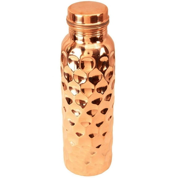 SAI DECORATIVE Diamond Hammer 100% Pure Copper Water Bottle Volume 1000 ML with Lid for Storage Water Leak Proof, Good Health Benefits Yoga, Ayurveda Gift.