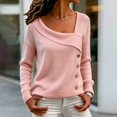 thumbnail image 2 of Comdrip Women's Asymmetrical Off Shoulder Knit Sweater Long Sleeve Loose Fit Wrap Fall Pullover with Side Buttons Pink XXL, 2 of 6