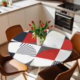 thumbnail image 2 of Modern Geometric Elastic Fitted Round Table Cover Red Abstract Mid Century Waterproof Outdoor Tablecloth for Holiday Party, Picnic, Patio & Dining Fits Tables Up to 45"-54", 2 of 8