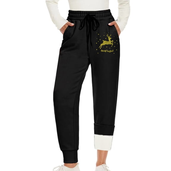 IROINNID Women's Sweatpants Fleece Relaxed Fit Christmas Fitness Sport Printing Elastic Waist Long Sweatpants,Black