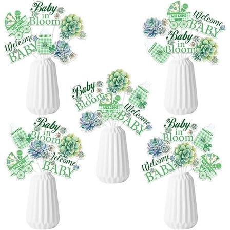 24 Pcs Baby in Bloom Succulent Centerpiece Sticks, Succulent Baby Shower Decoration, Paper Baby Succulent Table Decor, Baby Shower Party Favor Supplies
