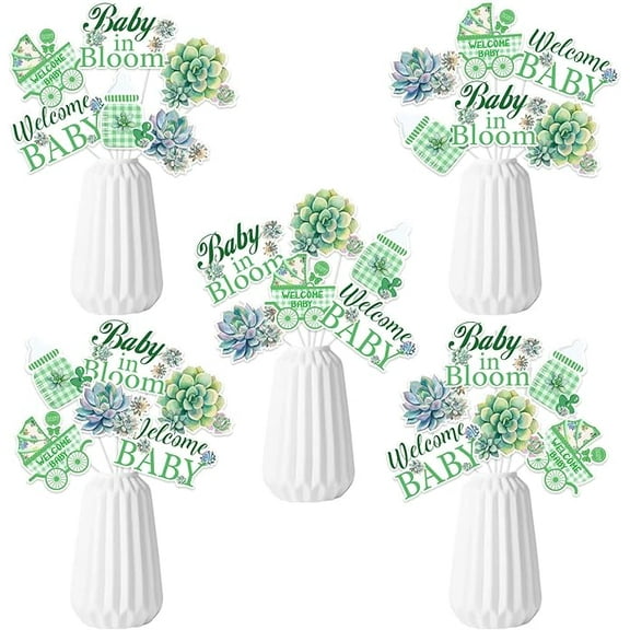 24 Pcs Baby in Bloom Succulent Centerpiece Sticks, Succulent Baby Shower Decoration, Paper Baby Succulent Table Decor, Baby Shower Party Favor Supplies