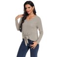 thumbnail image 3 of Asklazy Women's Ribbed Knit V-Neck Tie Front Long Sleeve Slim Fit Casual Tunic Tops,US Size,Khaki,2XL, 3 of 9