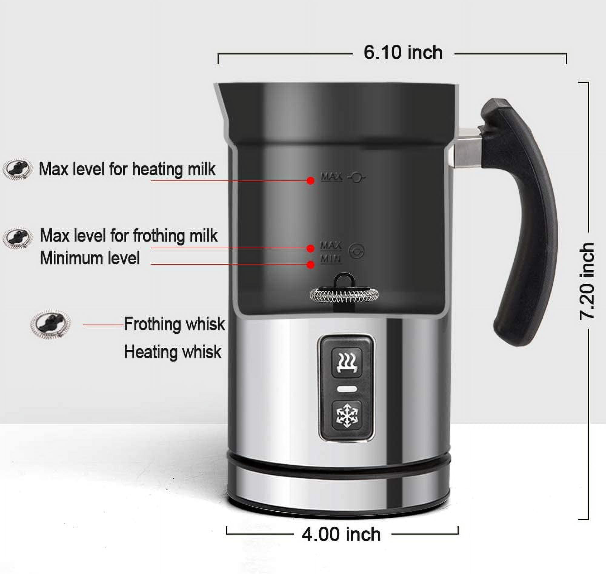 Secura Detachable Milk Frother, 17oz Electric Milk Steamer Stainless Steel,  Automatic Hot/Cold Foam and Hot Chocolate Maker with 2 in 1 Function