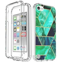 iPod Touch 7 Case,iPod Touch 6 Case, Slim Full-Body Stylish Protective Case with Built-in Screen Protector for Apple iPod Touch 5/6/7th Generation (Turquoise Marble)