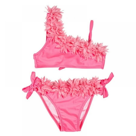 

Girls Summer Ruffle 2 Piece Swimsuits Bikini Sets Cute Print Adjustable tie Back Swimwear，2-11 Years