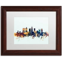 Trademark Fine Art "Atlanta Georgia Skyline Blue" Canvas Art by Michael Tompsett, White Matte, Wood Frame