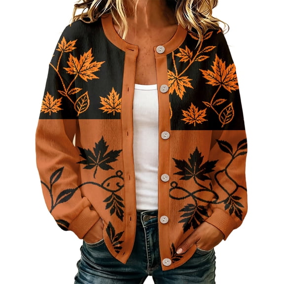 JUjie Cardigan Sweaters for Women Halloween Button Down Cute Print Knit Outerwear Sweater Season Vintage Womens Halloween Knited Sweater Tops