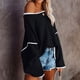 thumbnail image 3 of Suéter de punto con cuello redondo para mujer, manga larga, suelto, con hombros caídos, tops con borde blanco para otoño invierno negro M, 3 of 5