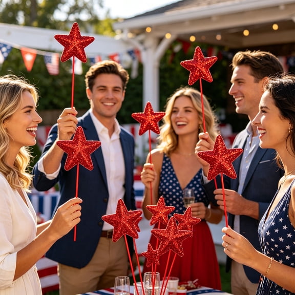 Clearance! Patriotic Star Pick Decorative Bow Insert Red White Blue Foam Sprig 4th Of July Party Decor Table Centerpiece Vase Garland Planter Cake Topper For Home Porch Patio Mantel Home Gift Set