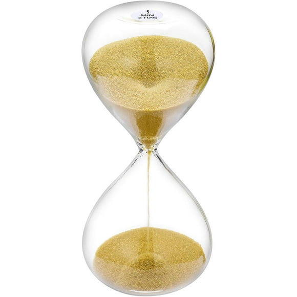 SuLiao Hourglass 5 Minute Sand Timer: 5.1 Inch Gold Large Sand Clock, Sand Watch 5 Min, Unique 1 Hour Glass Sandglass for Kids, Games, Classroom, Home, Desk, Office Decorative