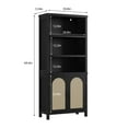 thumbnail image 5 of Farmhouse Bookshelves with Rattan Doors, 70" Tall Cutlery Shelves with Three Tiers of Open Storage, Floor Standing Display Shelves, Bookcases for Home, Office, Living Room, Black, 5 of 7