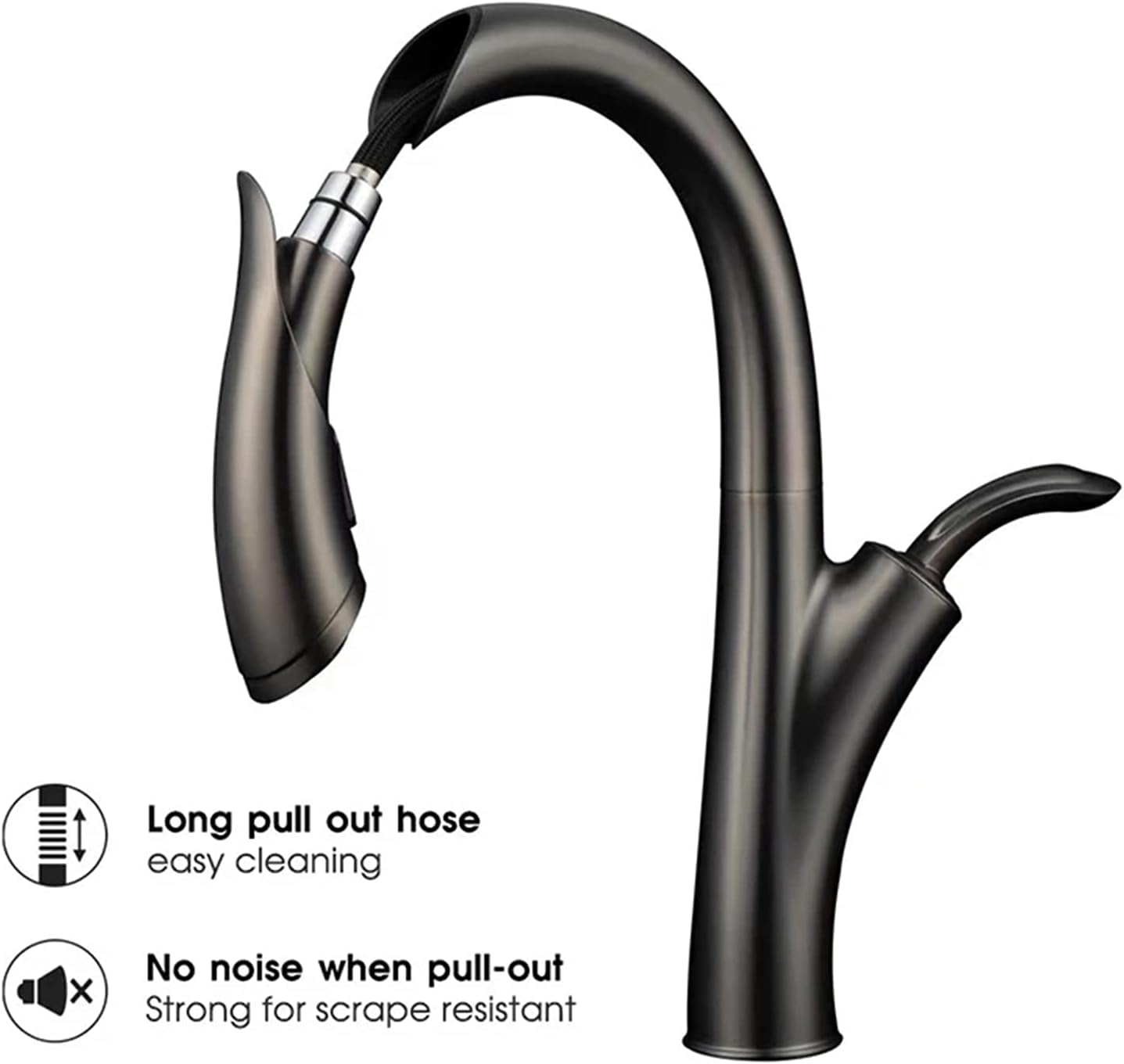 Kitchen Faucet Pull Out Brass Kitchen Sink Tap with Dual Function Sprayer, 360° Swivel High Arc Kitchen Faucet Single Handle Cold and Hot Water Mixer Tap,Black