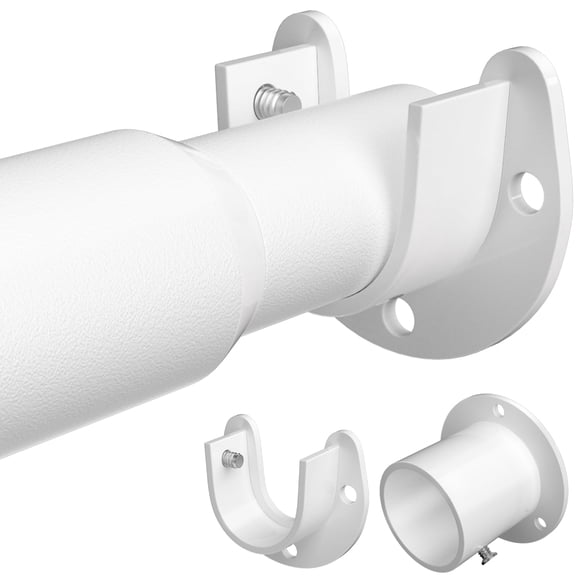 Closet Rod Adjustable 17-42 Inch, Heavy Duty Metal Hanging Rod for Clothes, Sturdy Tension Rod for Wardrobe Laundry RV Bathroom Storage, White