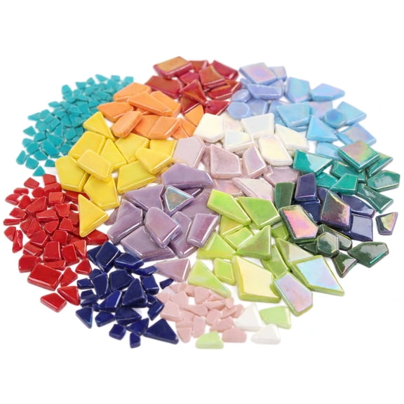 Emlimny Iridescent Glass Mosaic Tiles, 200g Multi Colors Bulk Broken Mosaic Glass Pieces for Crafts, DIY Mosaic Art, Garden Decor, Holiday & Christmas Craft Supplies, Glass Mosaic Kit for Home Decor