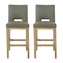 Kiara Contemporary Fabric Upholstered 31 Inch Barstools, Set of 2, Deep Gray and Weathered Natural