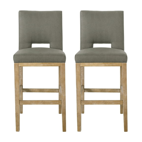 Kiara Contemporary Fabric Upholstered 31 Inch Barstools, Set of 2, Deep Gray and Weathered Natural