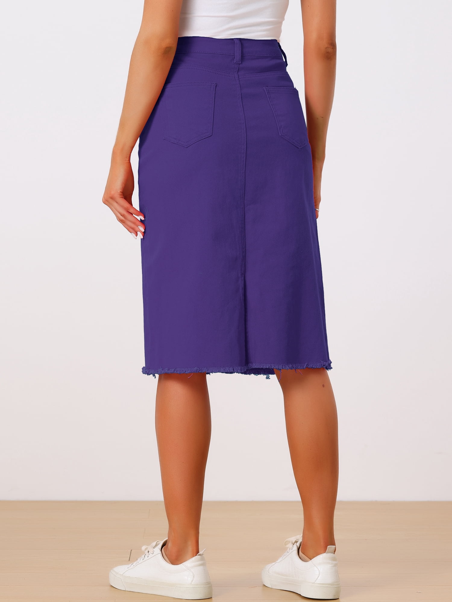 DARING DIVA Women's Jean Back Vent Midi Length Denim Skirts XL Purple