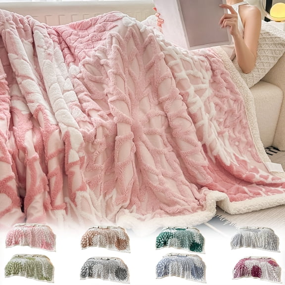 AYktou Throw Blankets 40×60 Inch, Thickened Dense Weaving Chrysanthemum Taffeta Blanket, Soft Lamb Nap Blanket Winter Cushion Covers Bed Quilt Throw for Sofa Couch Office Bedroom Decor, Pink