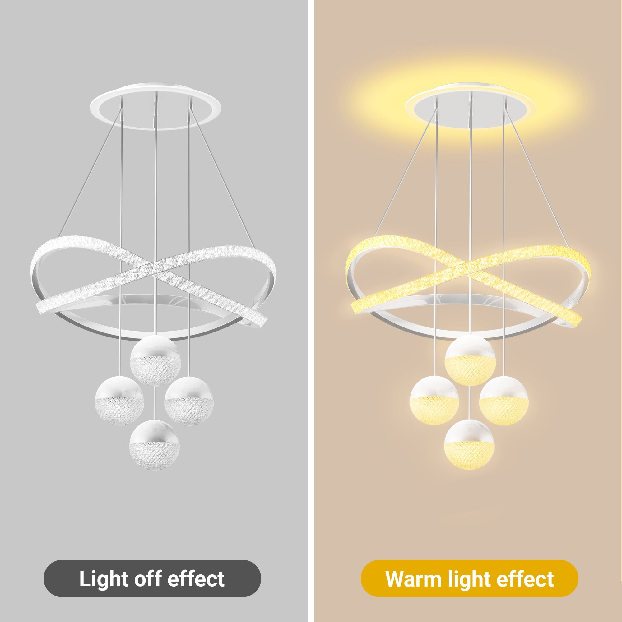 bokifol Modern LED Chandeliers,Dimmable 3-Color Kitchen Island Pendant Light for Dining Room,Bedroom,Living Room,Contemporary Hanging Ceiling Light,Linear Island Lamp,White