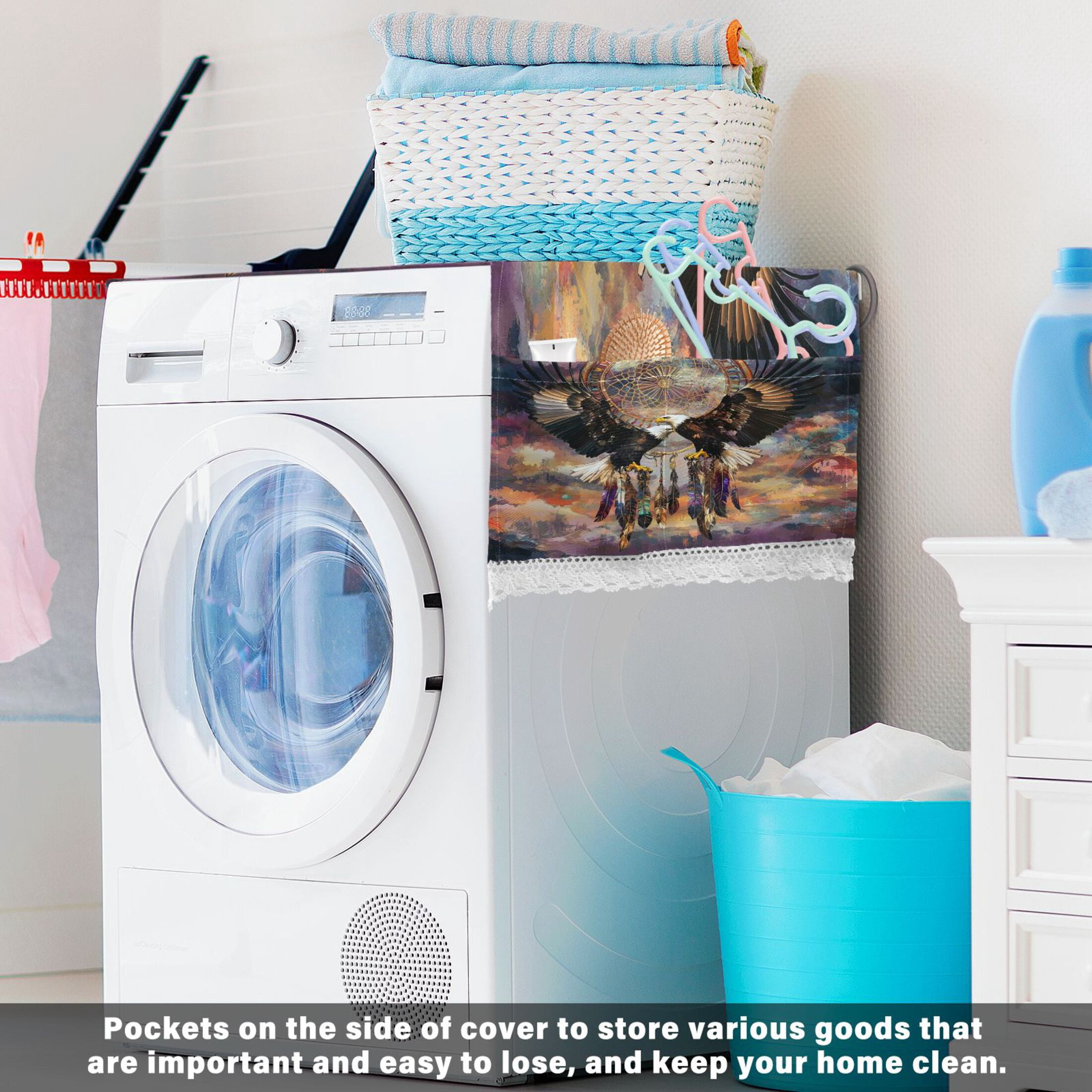 WOBOGO White Eagles Soaring Washing Machine Cloth Dryer Refrigerator Top Cover Protective Non-Slip Mat For Kitchen Laundry