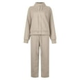 thumbnail image 5 of Letdown Plus Size Womens Lounge Set 2 Piece Outfits Oversized Pajama Set Long Sleeve Turtleneck Sweatshirt and Wide Leg Joggers with Pockets (Beige,L), 5 of 6