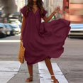 thumbnail image 4 of Robe Décontractée Boho Ample pour Femmes Robe d'Été Bohème Col en V Manches Courtes Robe à Volants Oversize pour Fête Plage Robe Ligne A Vestidos, 4 of 7