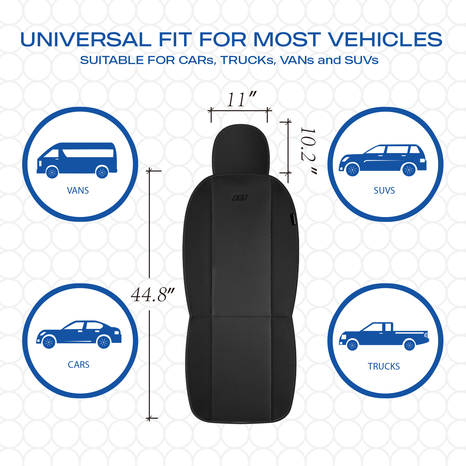 Skechers Memory Foam Fabric Car Seat Cover, Breathable, Comfortable Support, Easy Install, Stylish Design, Universal Fit for Cars and SUVs Black