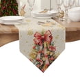 thumbnail image 4 of Table Runner Dresser Scarves Merry Christmas Tree with Bowknot Cotton Linen Burlap Table Cover Gold Snowflake on Linen Table Runners for Family Kitchen Dining Holiday Party Banquet Decor, 4 of 5