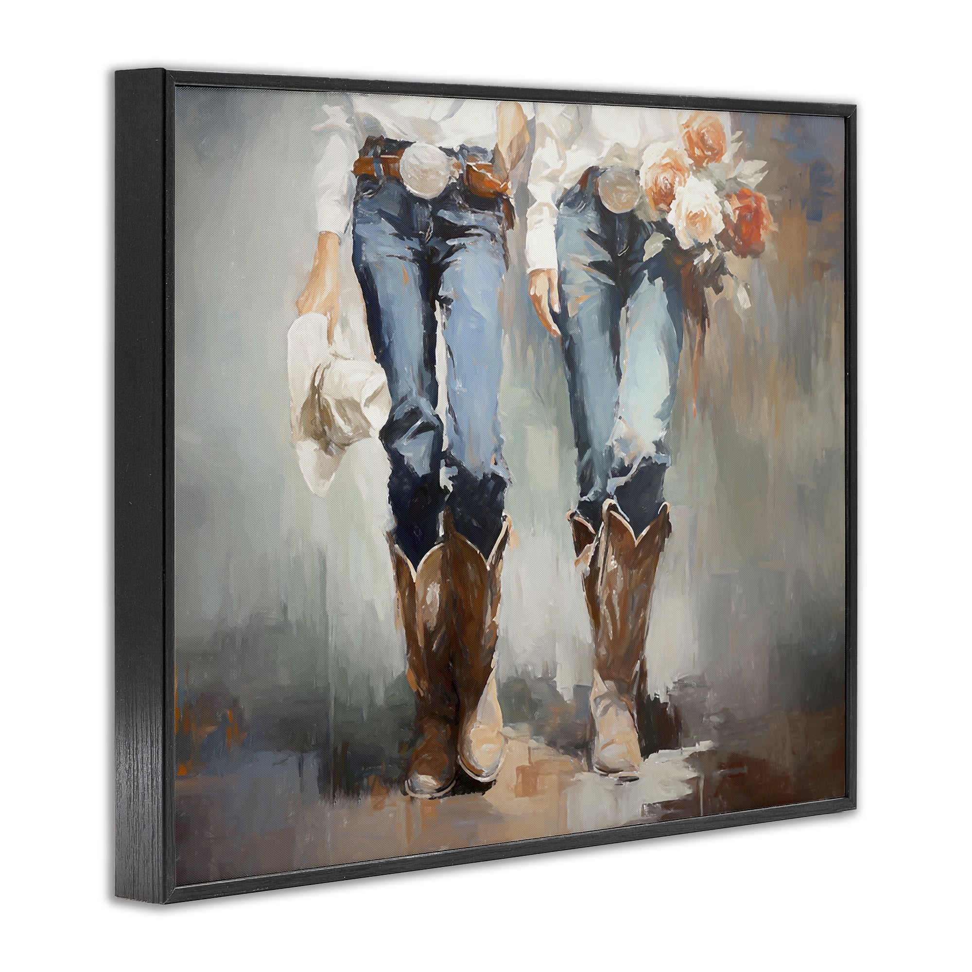 Stupell Industries Floral Cowgirl Pair Novelty Painting Black Framed Art Print Wall Art, 30 x 24