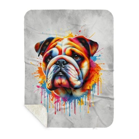 Watercolor Drip Bulldog Pop Art Colorful Portrait Artwork Cozy Sherpa Blanket Dog Lover Gifts Idea Warm Soft Throw Blanket - 01009