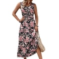 thumbnail image 3 of Women'S Summer Maxi Dress Floral Tie Front Casual Boho Beach Flowy Sundress Black M, 3 of 6